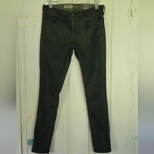 AG Super Skinny Black Coated Faux Leather Jeans.